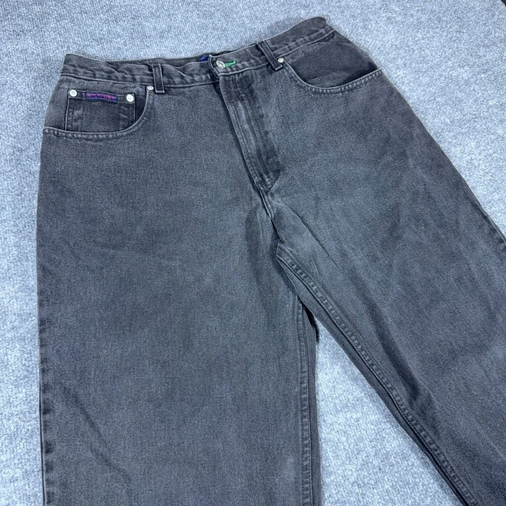 Tommy Hilfiger Vintage Mens Jeans Faded Black Straight Leg Flag Logo Denim 36x34